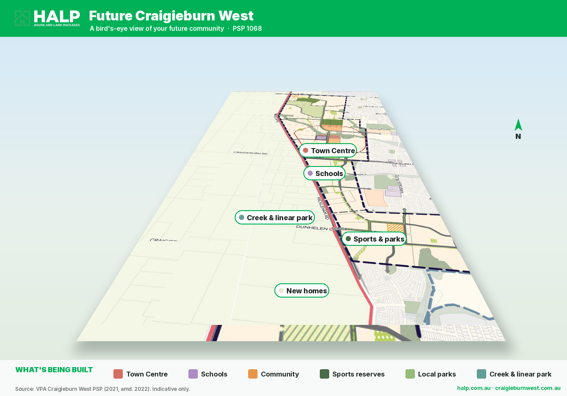 Bird's-eye zone map of the future Craigieburn West community